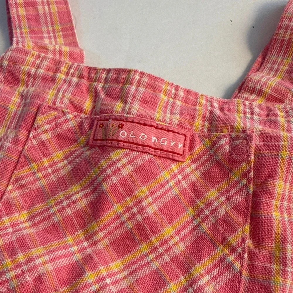 Vintage 90s Old Navy Pink Rose Plaid Jumper Overall Dress 6-12 month Cottagecore